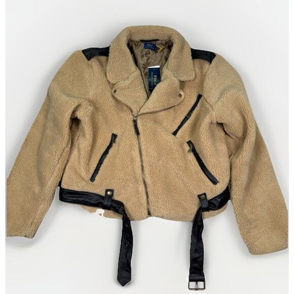 NWT Polo Ralph Lauren Sherpa Camel Leather Jacket Women’s Plus Size 2X XXL - Picture 1 of 10